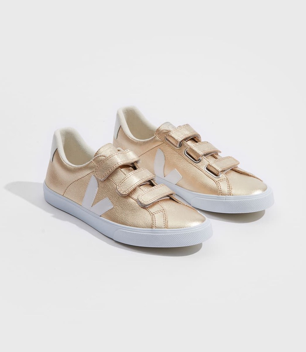 Veja Trainers Womens Gold/White - 3-lock Leather - FNKO-43906